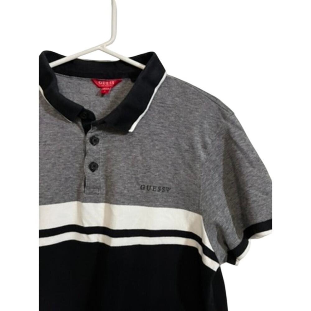 Guess Los Angeles Colorblock Polo Shirt Gray Black White Short Sleeve Men L Logo